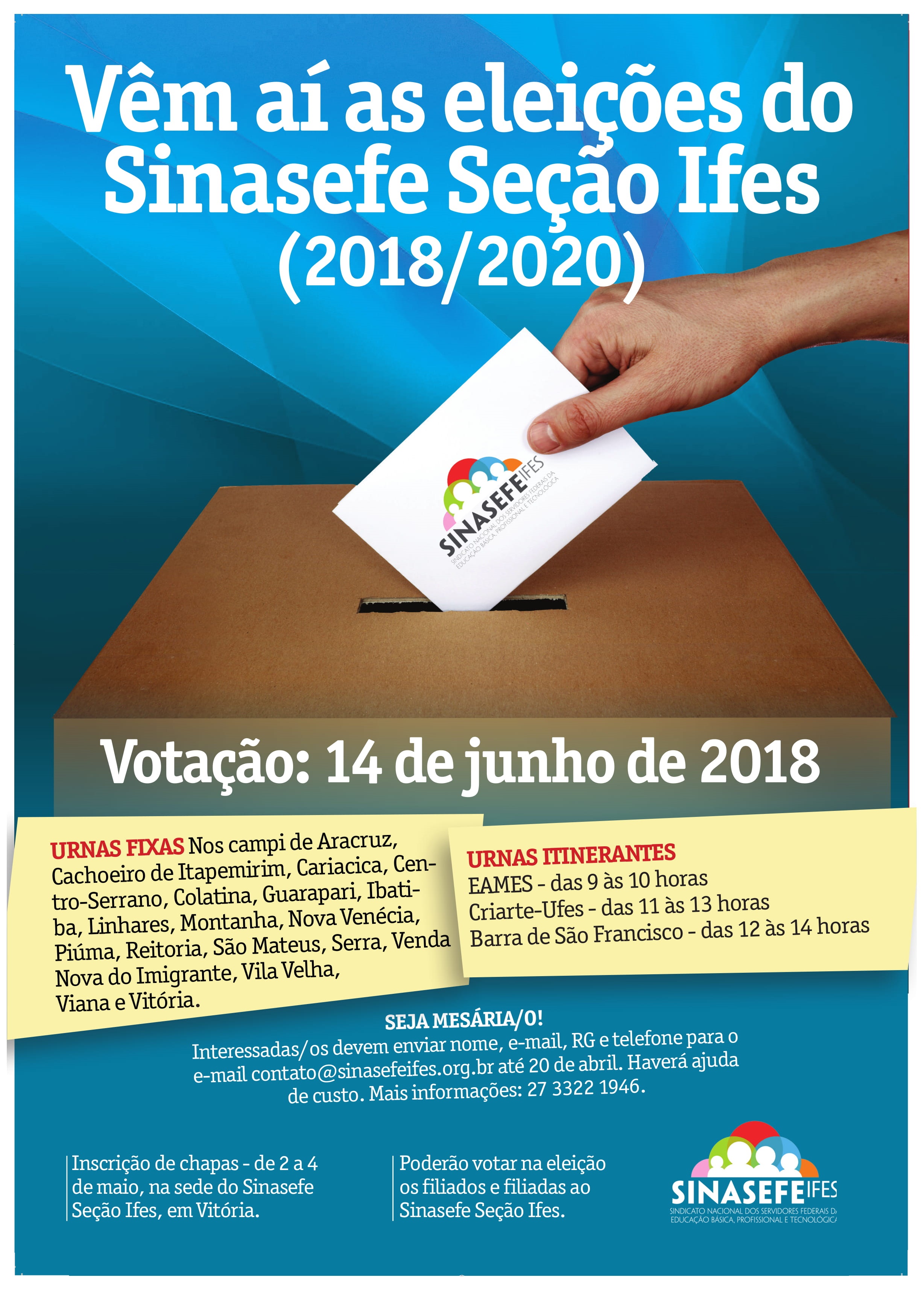 Eleição do Sinasefe Seção Ifes será no dia 14 de junho de 2018